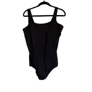 Lands End‎ Black One Piece Swimsuit Plus Size 16 Wide Straps Swimwear Beach Pool